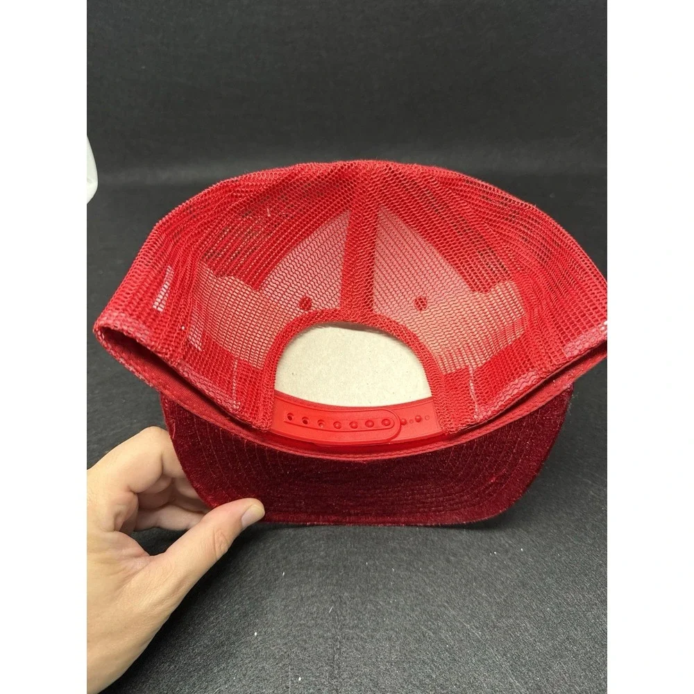 Cambridge Red Velvet Trucker Hat Snapback Mesh Back Flat Bill Cap NWT